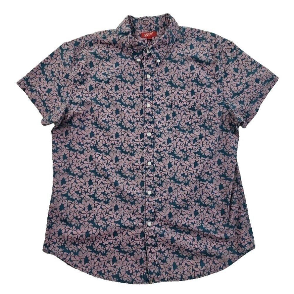Arizona Jeans Men's Hawaiian Shirt XL Aloha Floral Pink Green Button Up EUC‎